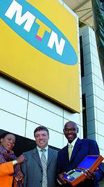 Xinyamisi Shemane-Diseko, head of corporate affairs, Grintek; Gavin Swanepoel, MD of Grintek TCI; and Phumlani Moholi, chief technical officer, MTN SA